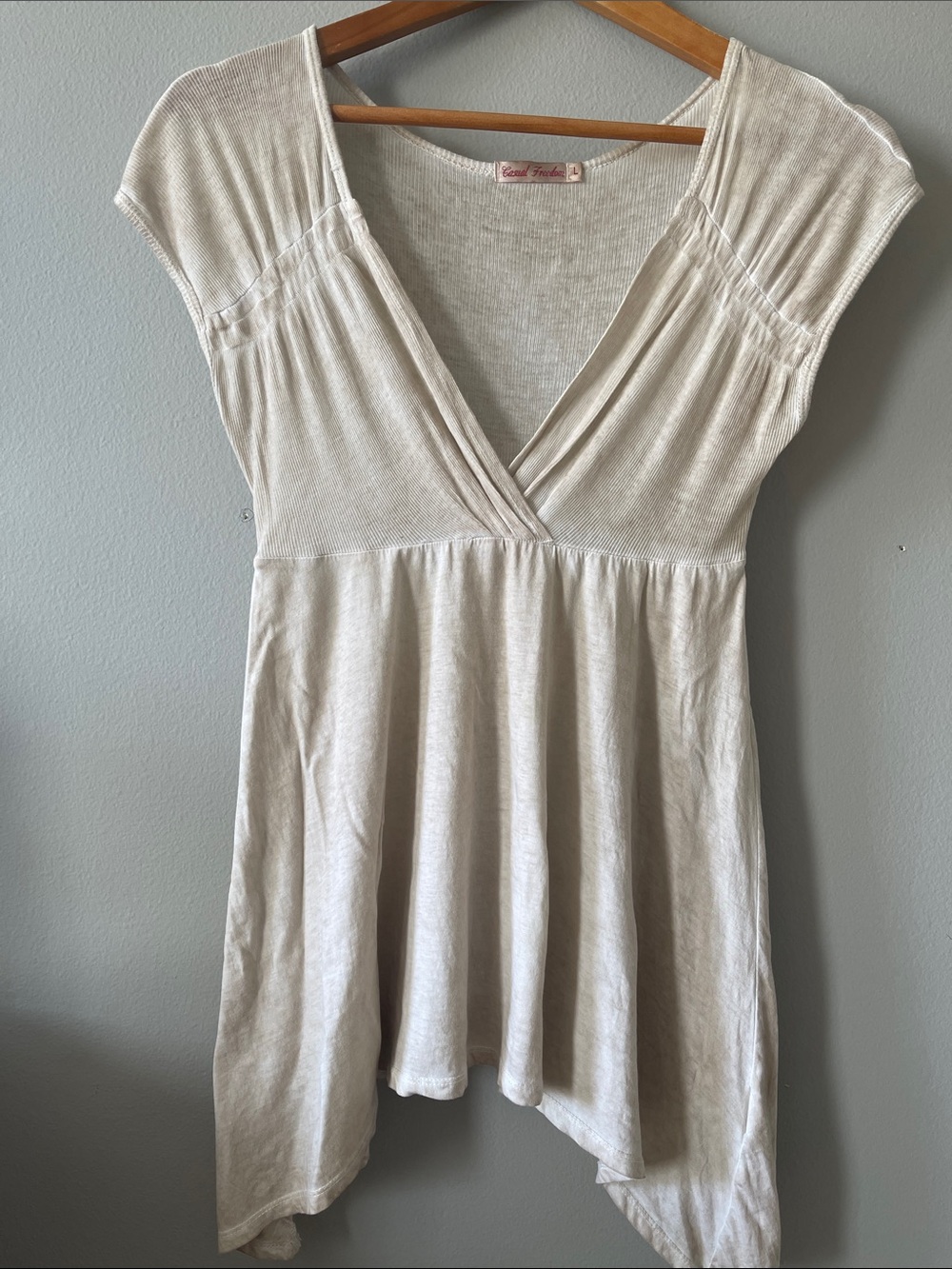 Y2K V-Neck Cream Tunic Top by Casual Freedom | Lightweight Empire A-Line